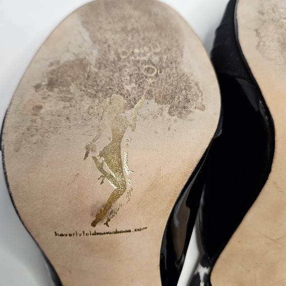 Beverly Feldman Black Peep Toe Heels Open Back 8M Rhinestones Kitten Heel - Picture 14 of 17